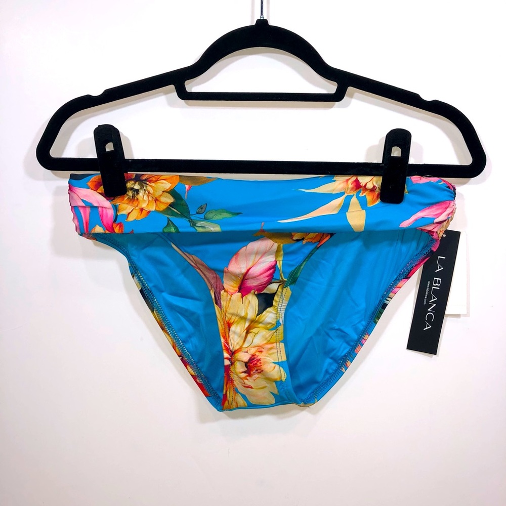 NWT La Blanca 4 blue/pink/yellow floral print hipster bikini swim bottom